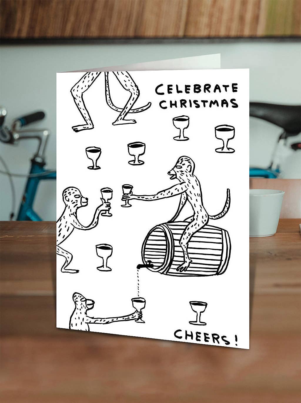 David Shrigley Funny Christmas Card - Celebrate Monkeys