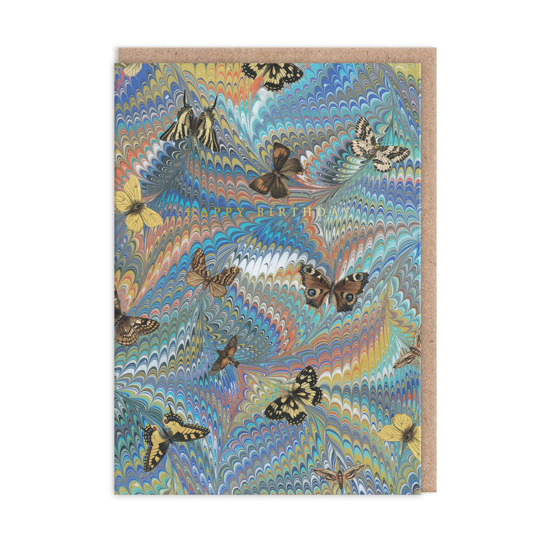 Marble Butterfly Blue Greeting Card