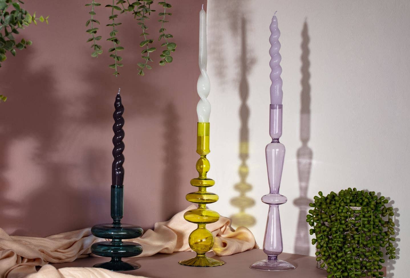 Maegen Taper Holder - Coloured Glass - Pear Green