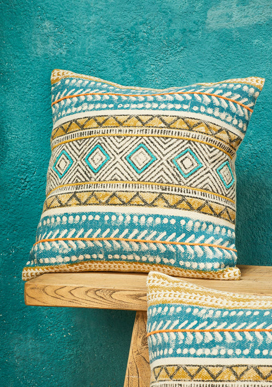 Kota Blockprint Embroidery Cushion Cover, 50 X 50cm
