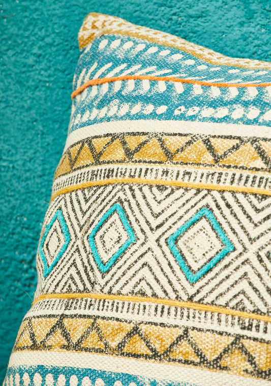 Kota Blockprint Embroidery Cushion Cover, 50 X 50cm