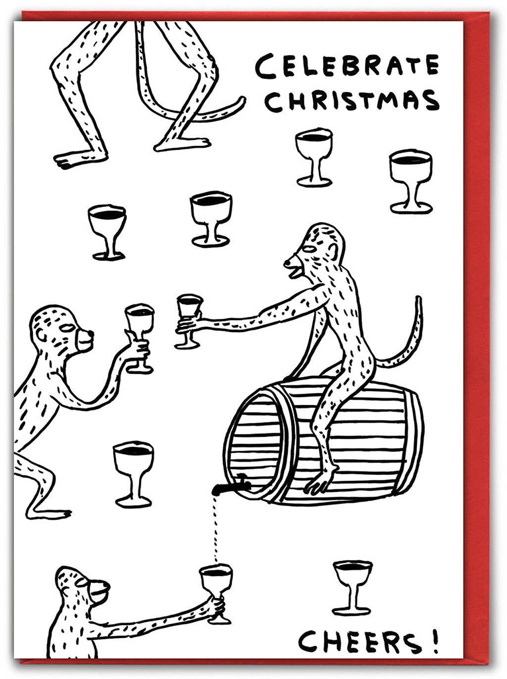 David Shrigley Funny Christmas Card - Celebrate Monkeys
