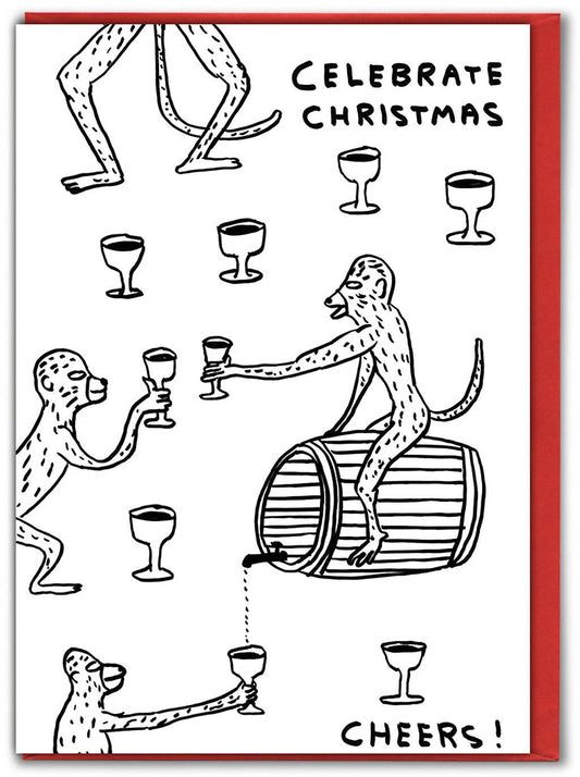 David Shrigley Funny Christmas Card - Celebrate Monkeys