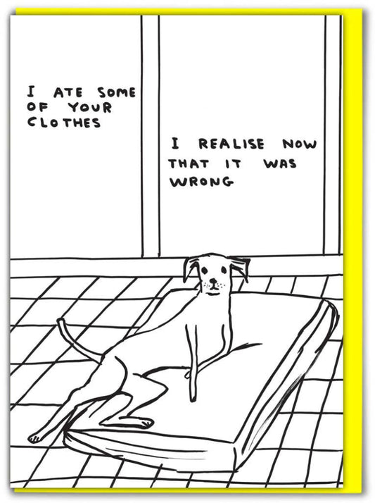 Funny David Shrigley Greetings Card - Ate Your Clothes