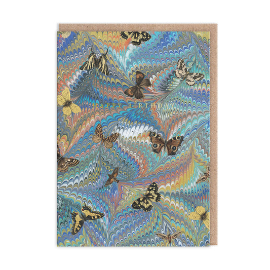 Marble Butterfly Blue Greeting Card