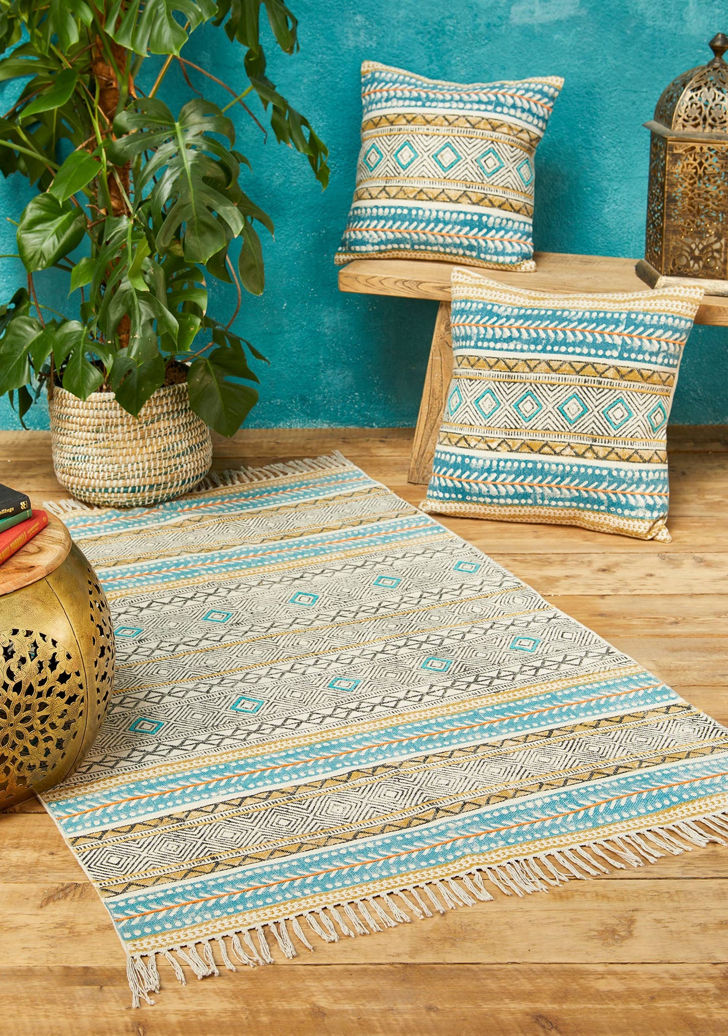 Kota Blockprint Embroidery Cushion Cover, 50 X 50cm