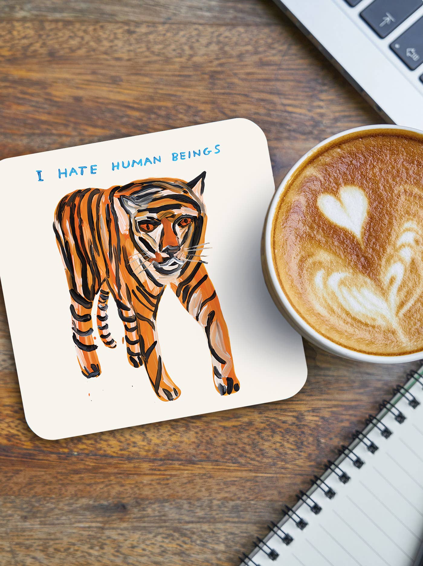Funny Gift David Shrigley Coaster - Tiger Hates Humans
